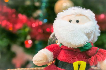 Santa Claus and christmas tree background. Christmas decoration