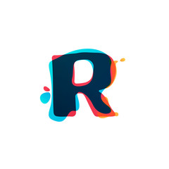 R letter logo with colorful watercolor splashes.