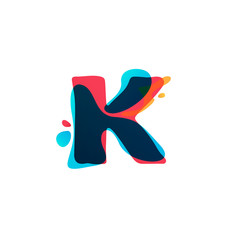 K letter logo with colorful watercolor splashes.