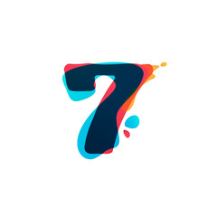Number seven logo with watercolor splashes.