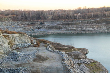 Lake in the stone quarry on autumn 