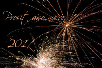 Prosit Neujahr 2017 Schriftzug mit Feuerwerk -prosit ano nuevo 