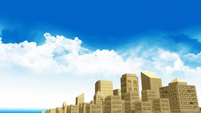 Rising 3d buildings with cartoony style
