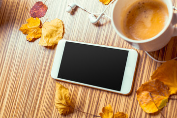 Smartphone on wooden table