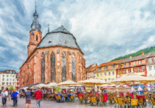Church of the Holy Spirit in Heidelberg.  Oil painting effect.