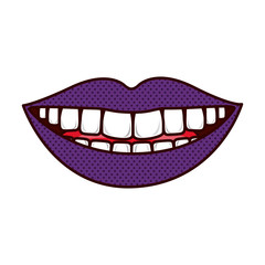 silhouette smiling lips with teeths and tongue vector illustration