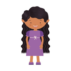 wavy hair girl with purple dress vector illustration