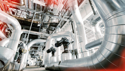 Industrial zone, Steel pipelines, valves and cables