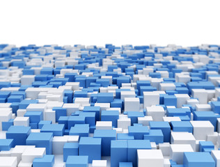 Abstract blue and white cubes 3d illustration