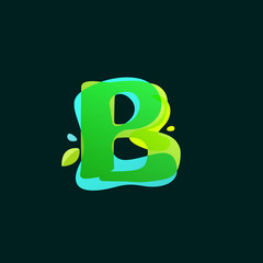 B letter logo with green watercolor splashes.