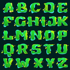 Alphabet logos with green watercolor splashes.