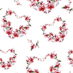 Seamless pattern with floral heart isolated on a white backgroun