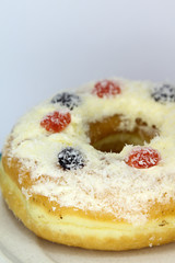 Closeup image of assorted sweet donuts.