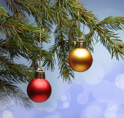 Fototapeta na wymiar Christmas Tree and decorations on illuminations background