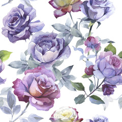 Wildflower rose flower pattern in a watercolor style isolated.