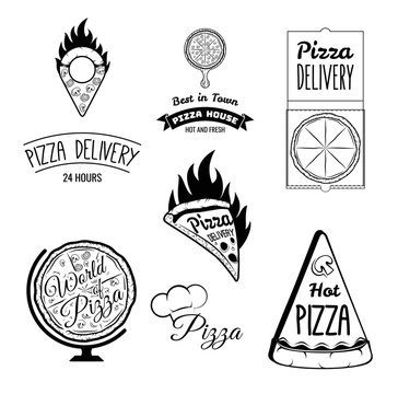 Italian Pizza Labels Set. Badge Pizzeria and Delivery. Design Elements