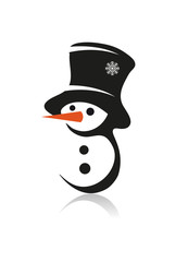 Ein kleiner Schneemann mit einer großen Rübennase und einem riesigen Zylinder Hut