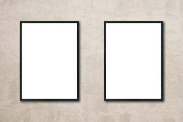 Mock up blank poster picture frame hanging on wall in room