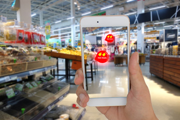 internet of things marketing concept ,the customer use the augmented reality to show the hot deal...
