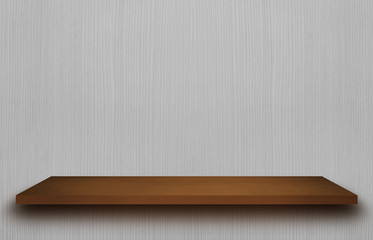Empty top of wooden shelves on gray Board wood  background, For