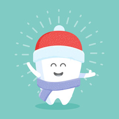 Cute cartoon tooth character with face, eyes and hands. The concept for the personage of clinics, dentists, posters, signage, web sites