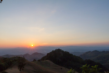 sunset on mountain hills at NAN, Thailand