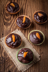 Freshly baked chocolate muffins.