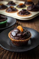 Freshly baked chocolate muffins.