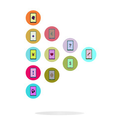 Social media network. Connected symbols for interactive, market, digital, communicate, connect, global concepts. Background with circles, lines and integrate flat icons
