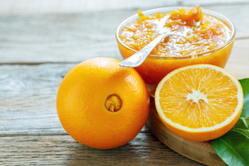 Oranges and jam closeup.