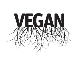 Vegan and Roots. Black Vector Illustration.