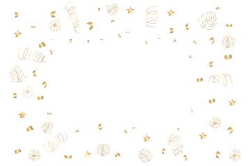 Golden confetti on white background with copy space on center