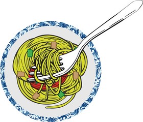 Spaghetti alla carbonara con forchetta