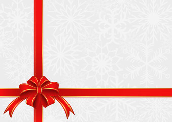 christmas background with ribbons and snowflakes