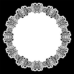 Lace round paper doily, lacy snowflake, greeting element,  template for cutting  plotter, round pattern, laser cut  template, doily to decorate the cake,  vector illustrations.