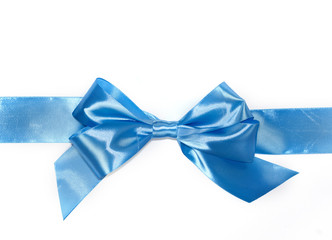 Blue gift bow with horizontal ribbon