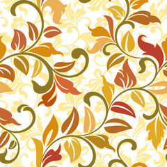 Seamless pattern with yellow and orange autumn leaves