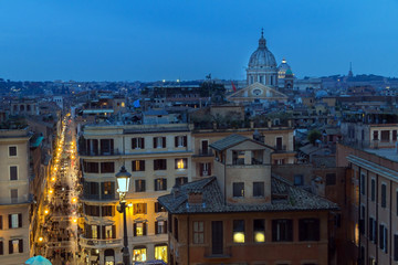 Rome, Italy - view from Spanish steps on city Rome scape. Evening.