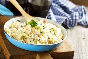 Sauerkraut stew with fresh spaetzle pasta