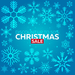 Winter sale Poster with snowflakes blue background. Vector illustration.