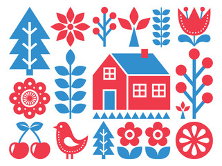 Finnish inspired folk art pattern - Scandinavian, Nordic style  © redkoala