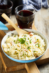 Sauerkraut stew with fresh spaetzle pasta