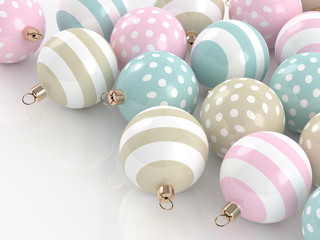 3d rendering of christmas turquoise baubles over gray  background