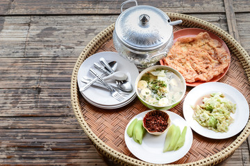 Thai breakfast set Porridge Soup and omelet
