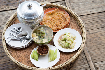Thai breakfast set Porridge Soup and omelet