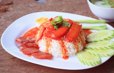 red pork and rice