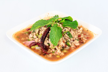 Hot spicy thai cuisine minced pork salad