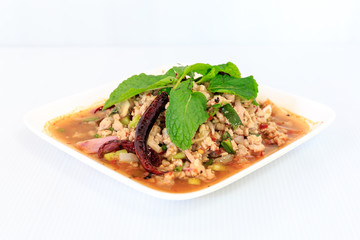 Hot spicy thai cuisine minced pork salad