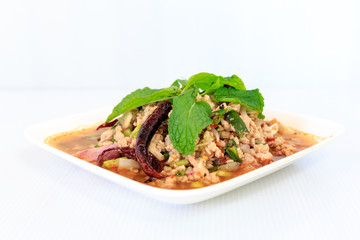 Hot spicy thai cuisine minced pork salad