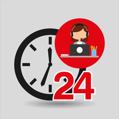 female call center 24 clock service laptop office vector illustration eps 10